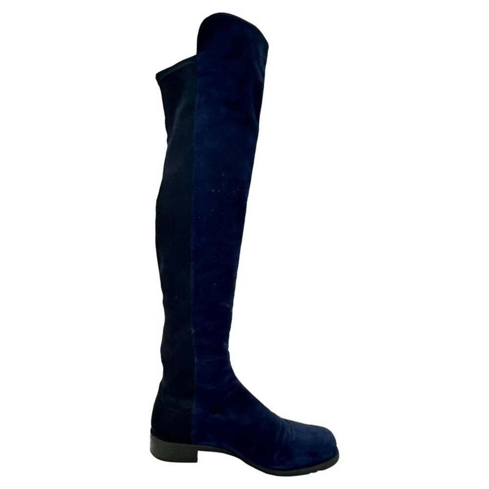 Stuart Weitzman Knee Length Boots in Navy Blue Suede